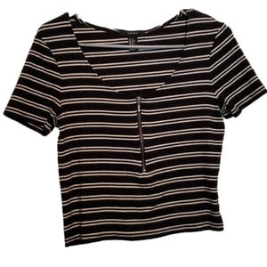 Forever 21 Zip Front Short Sleeve Crop Top Women's Size XL